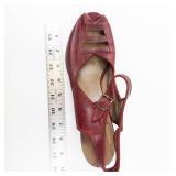 Red Leather Buckle Slingback Wedge Sandals - Peep Toe, Women