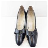 Pandora Footwear Black Leather Bow Pump - Made in Italy, EU 38