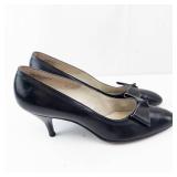 Pandora Footwear Black Leather Bow Pump - Made in Italy, EU 38