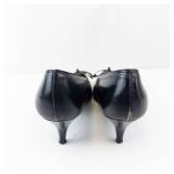 Pandora Footwear Black Leather Bow Pump - Made in Italy, EU 38