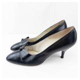 Pandora Footwear Black Leather Bow Pump - Made in Italy, EU 38