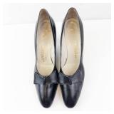 Pandora Footwear Black Leather Bow Pump - Made in Italy, EU 38