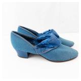 Blue Suede Fur-Lined Slippers - Low Heel Slip-Ons