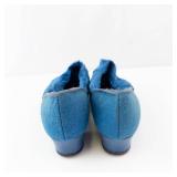 Blue Suede Fur-Lined Slippers - Low Heel Slip-Ons
