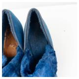 Blue Suede Fur-Lined Slippers - Low Heel Slip-Ons