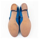 Blue Suede Fur-Lined Slippers - Low Heel Slip-Ons