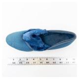 Blue Suede Fur-Lined Slippers - Low Heel Slip-Ons