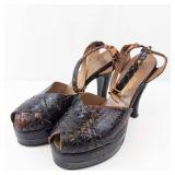 Mayfair Manolo Blahnik Snake-Embossed Slingback Platform Heels