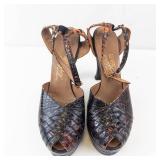 Mayfair Manolo Blahnik Snake-Embossed Slingback Platform Heels