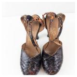 Mayfair Manolo Blahnik Snake-Embossed Slingback Platform Heels