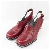 United States Corp. Burgundy Leather Slingback Pumps - Block Heel, Women