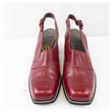 United States Corp. Burgundy Leather Slingback Pumps - Block Heel, Women