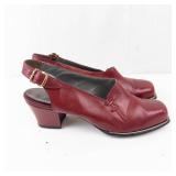United States Corp. Burgundy Leather Slingback Pumps - Block Heel, Women