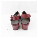 United States Corp. Burgundy Leather Slingback Pumps - Block Heel, Women