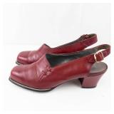 United States Corp. Burgundy Leather Slingback Pumps - Block Heel, Women