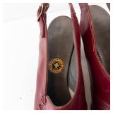 United States Corp. Burgundy Leather Slingback Pumps - Block Heel, Women
