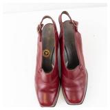United States Corp. Burgundy Leather Slingback Pumps - Block Heel, Women