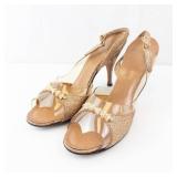 Vintage  Glitter Slingback Sandals - Clear Straps, Bow Rhinestones