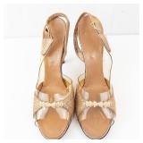 Vintage  Glitter Slingback Sandals - Clear Straps, Bow Rhinestones