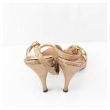 Vintage  Glitter Slingback Sandals - Clear Straps, Bow Rhinestones