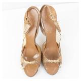 Vintage  Glitter Slingback Sandals - Clear Straps, Bow Rhinestones