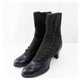 Black Leather-Toe Ankle Boots with Studded Front - High Heel