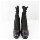 Black Leather-Toe Ankle Boots with Studded Front - High Heel