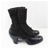 Black Leather-Toe Ankle Boots with Studded Front - High Heel
