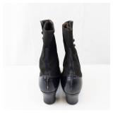Black Leather-Toe Ankle Boots with Studded Front - High Heel