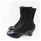 Black Leather-Toe Ankle Boots with Studded Front - High Heel