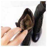 Black Leather-Toe Ankle Boots with Studded Front - High Heel