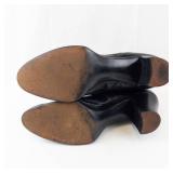 Black Leather-Toe Ankle Boots with Studded Front - High Heel