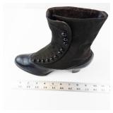 Black Leather-Toe Ankle Boots with Studded Front - High Heel