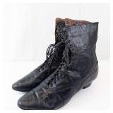 Black Leather Lace-Up Ankle Boots - Vintage Style, Women