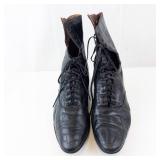 Black Leather Lace-Up Ankle Boots - Vintage Style, Women