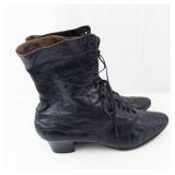 Black Leather Lace-Up Ankle Boots - Vintage Style, Women