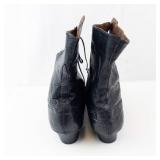 Black Leather Lace-Up Ankle Boots - Vintage Style, Women