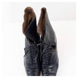 Black Leather Lace-Up Ankle Boots - Vintage Style, Women