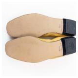 Mustard Leather Slip-On Loafers - Ruffled Bow Detail, Women