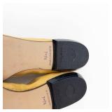 Mustard Leather Slip-On Loafers - Ruffled Bow Detail, Women