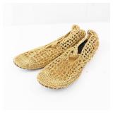Gold Crochet Sandals - Open Mesh Knit, 9in Sole Length, Women