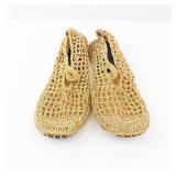 Gold Crochet Sandals - Open Mesh Knit, 9in Sole Length, Women
