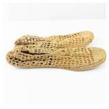 Gold Crochet Sandals - Open Mesh Knit, 9in Sole Length, Women