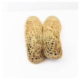 Gold Crochet Sandals - Open Mesh Knit, 9in Sole Length, Women