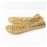 Gold Crochet Sandals - Open Mesh Knit, 9in Sole Length, Women