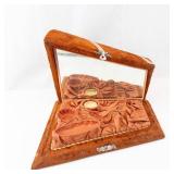 Antique Rust Velvet Vanity Case with Mirror and Dual Powder Wells