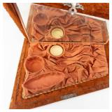 Antique Rust Velvet Vanity Case with Mirror and Dual Powder Wells