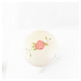 White Floral Hat Stand with Rose Motif - Painted Wood Tripod Base