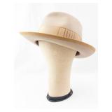 Wormser Royal Luxury Beaded-Stitch Fedora Hat - Beige Felt