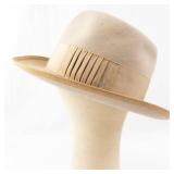 Wormser Royal Luxury Beaded-Stitch Fedora Hat - Beige Felt